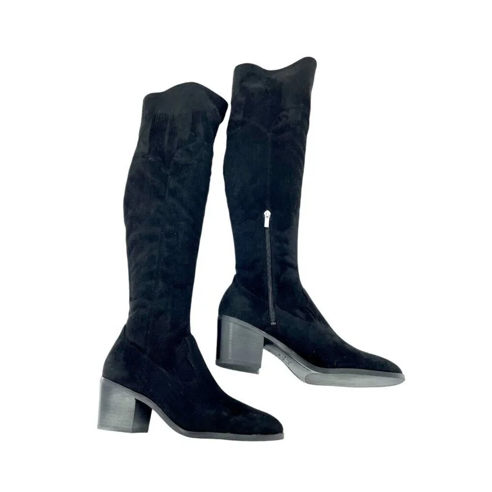 Marc Fisher Black Fabric Faux Suede Knee High Boots SZ 8.5 New $249